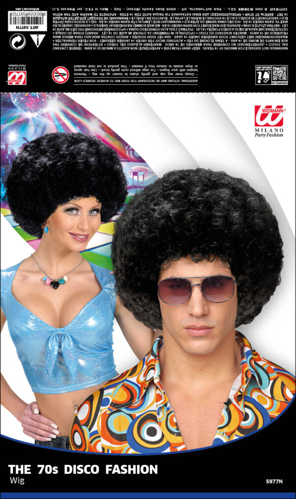 Parrucca Anni 70 Unisex Nera - immagine 2