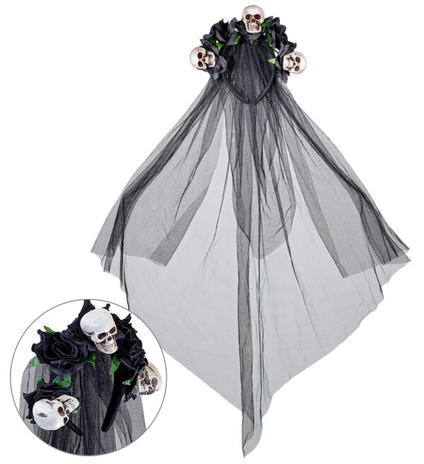 velo sposa con teschi e rose nere
