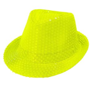 Cappello Fedora giallo fluorescente  con paillettes